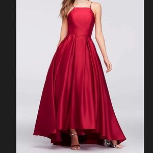 Betsy & Adam High-Low Satin Gown
